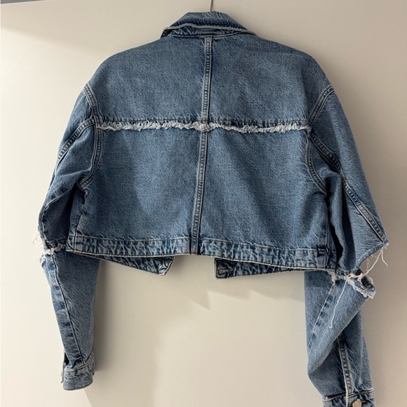 ZARA! Denim cropped oversized jacket cut out elbows XS - Picture 14 of 15